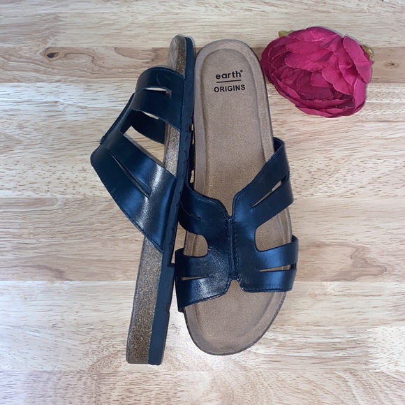 Earth Origins Black Leather Lyndon Leah Slide Sandal, 8.5W - Picture 3 of 8